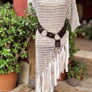 Vestido Crochet Asimétrico Beige